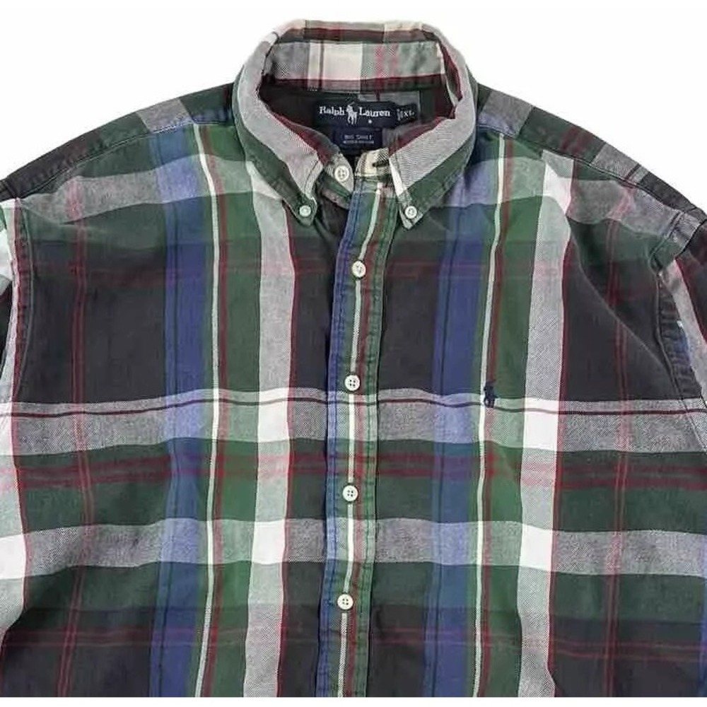 VTG Polo Ralph Lauren Mens BIG SHIRT XL‎ Brown Plaid Flannel Oversized Baggy Y2K